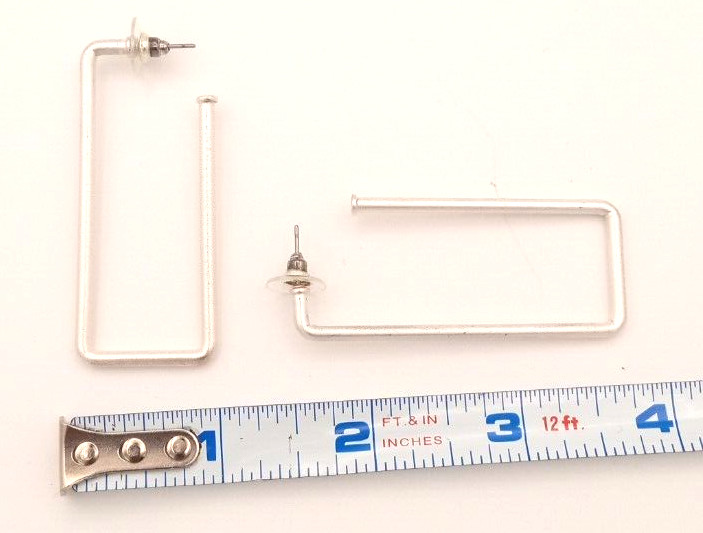 Large Long Rectangular Geometric Silver Tone Indu… - image 9