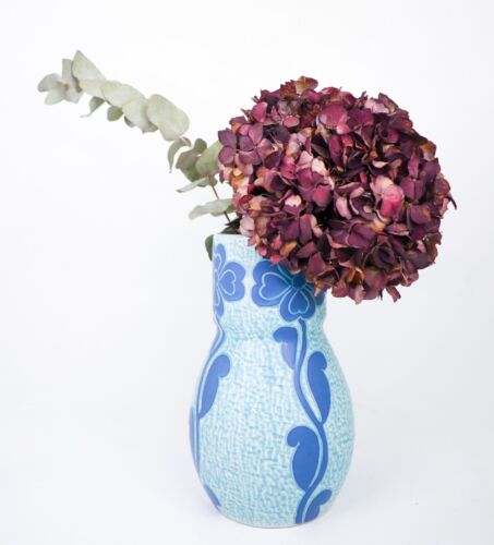 Jugendstil Vase Keramik, Blumenmuster türkis & blau Josef Ekberg Sgrafitto 1920 - Bild 1 von 6