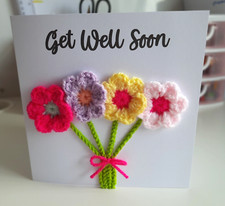 HANDMADE CROCHET FLOWERS GET WELL SOON CARD PASTEL SHADES FREE POSTAGE*