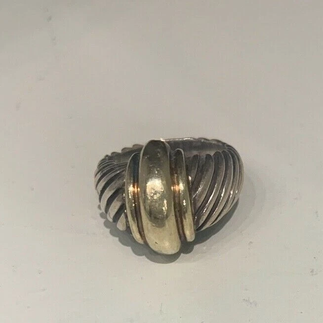 DAVID YURMAN ~ Anillo Cúpula Dos Tonos Cable Torcido Oro 14K y Plata Esterlina Talla 7
