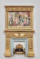 Dolls house Fire Place Coal Fire & Picture Frame Set 1 / 12th Scale