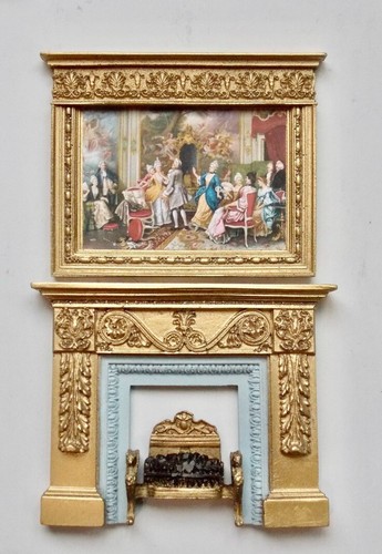 Dolls house Fire Place Coal Fire & Picture Frame Set 1 / 12th Scale