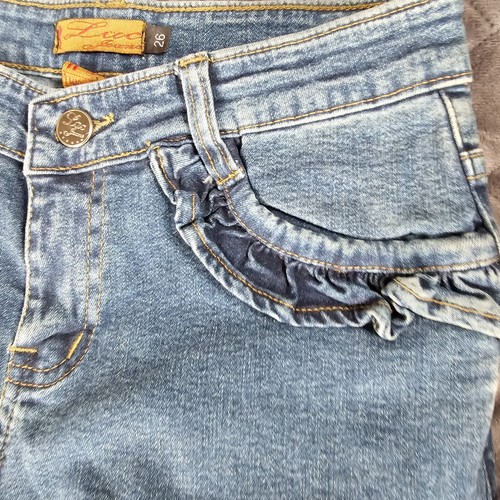 Luc Jeans Womens Denim Jeans Waist 25" Heart Back Pockets Wide Bottom Flares - Picture 9 of 16