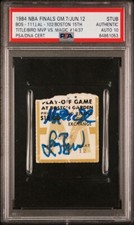 1984 NBA FINALS GM 7 TICKET BOSTON TITLE#15 PSA AUTO 10-MAGIC JOHNSON/LARRY BIRD