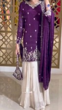 Exclusive Designer Heavy Chinnon Silk Fancy Palazzo Suit With Stylish Dupatta