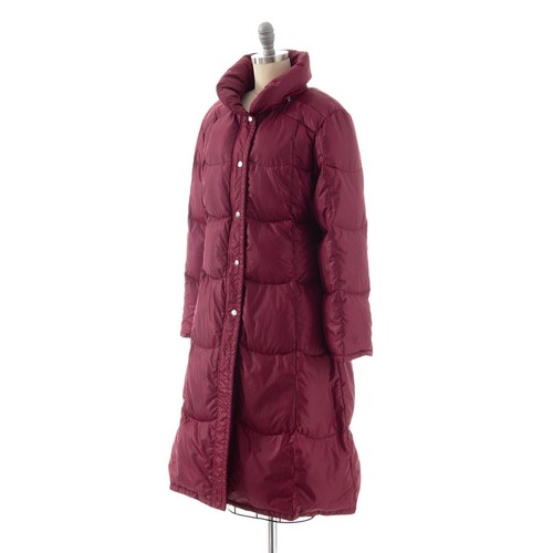 Vintage 1980s Puffer Coat 80s Down Quilted Burgundy Long Winter Puffy Jacket - Picture 3 of 10