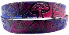 TIE DYE MUSHROOMS NATURE EMBOSSED GENUINE COWHIDE LEATHER BELT USA MADE