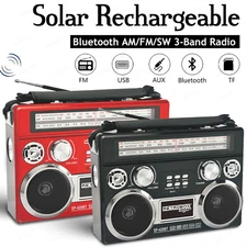 Solar Rechargeable Portable Bluetooth Radio AM/FM/SW 3-Band MP3 Player LED Light
