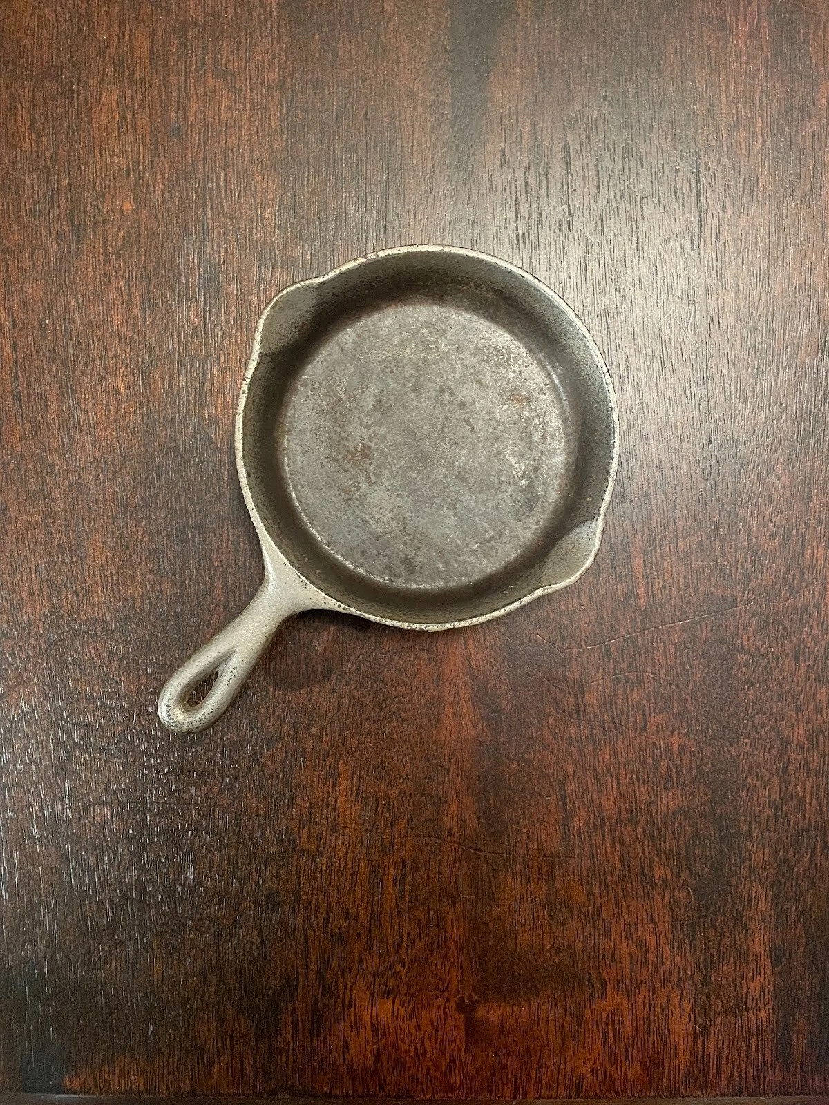Antique Wagner Cast Iron Toy Skillet, Silver Tone
