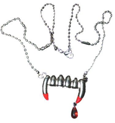 Retro Goth BLOODY FANGS PENDANT NECKLACE Bite Me Vampire Costume
