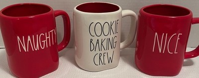 Rae Dunn Artisan Collection Naughty Cookie Baking Crew Nice Mugs Qty 3 Excellent