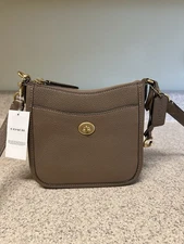 Coach Polished Pebble Leather Chaise Crossbody CC390, Dark Stone, New With Tags