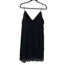 Abercrombie & Fitch Womens Plisse Ruched Babydoll Mini Dress Size XL Tall Black