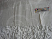 NIP White Pashmina Scarf- 70 Pashmina 30 Silk-27" x 75" w/3" Fringe