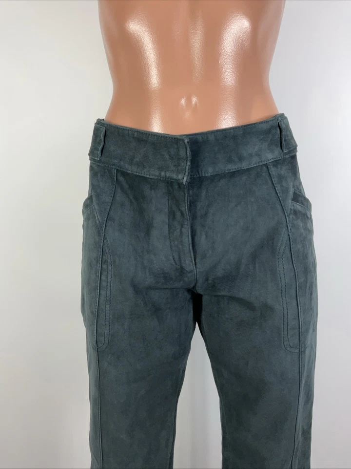 Pantalones rectos de pierna cónica de cuero gamuza azul carbón PROENZA SCHOULER 6 Foto 3 de 4