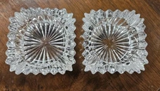 Vintage Lot Of 2 Clear Glass Small Square Ashtrays