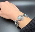 Vtg Southwestern Style Ornate Silver Tone Faux Turquoise Bracelet SARAH COVENTRY — photo 1