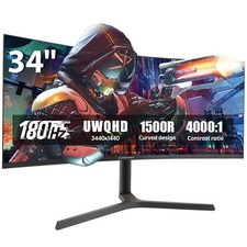 34 Inch Curved Monitor with Speaker, 180Hz UWQHD 3440x1440 Ultrawide Curved G...
