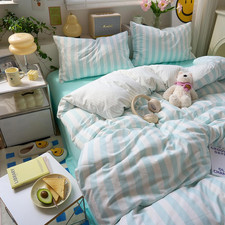 3 Pieces Striped Duvet Cover Set King, Soft Microfber Turquoise Blue White Strip