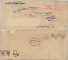 INTERRUPTED MAIL 1943 WW2 COVER MILITARY DAMAGED BY SEA WATER NEWARK NJ to BURY