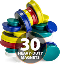Officemate Assorted Heavy-Duty Magnets, Circles, Assorted Sizes & Colors, 30/Tub