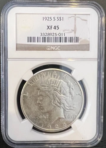 1925 S Peace SILVER Dollar $1 NGC XF45