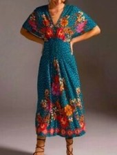 Vestido Anthropologie Blank London para mujer OS verde azulado Tatiana floral midi kimono boho
