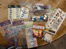 Mixed Lot Craft Supplies Stickers Quote Plaques Buttons Eyes Confetti