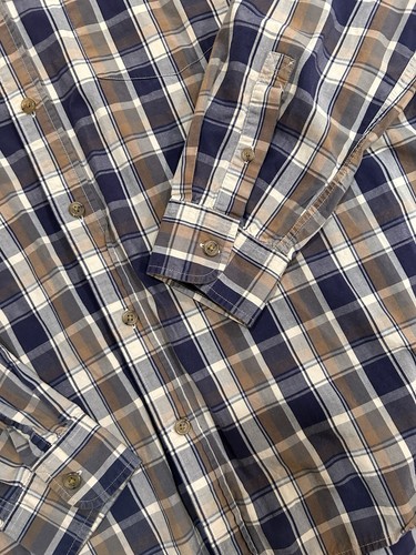 Timberland Navy Blue & Tan Plaid Button Down Dress Casual Mens 2XL Shirt - Picture 5 of 8