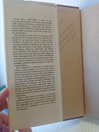 Burr by Gore Vidal 1973 1st Edition WITH CHILLING INSCRIPTION! Read Description - Picture 2 of 10