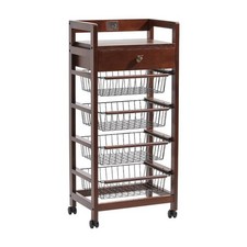 Tour Rangement Six Niveaux Finition Brun Foncé Étagère Mobile Compact