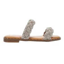 Corkys Don't Get It Twisted Braided Rhinestone Slide Flat  Womens Silver Casual