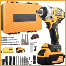 Cordless Electric Impact Wrench Gun 1/2'' High Power Driver with Li-ion Battery