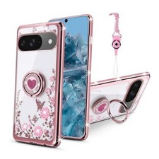 for Google Pixel 9 Pro Case/Pixel 9 Case for Women, Glitter Crystal Rose Gold