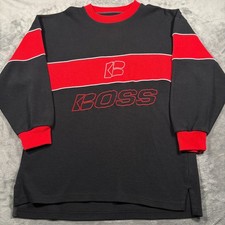 Vintage Boss By IG Design Sweatshirt Mens XL Black Spellout Embroidered Cotton
