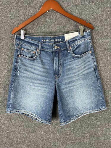 NWT AE Women’s High Rise Blue 8" Strigid Stretch Perfect Denim Bermuda Shorts 8 - Picture 4 of 14