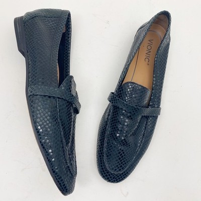 Vionic Zana Lizard Embossed Leather Loafer Flat Womens 10 Dark Black