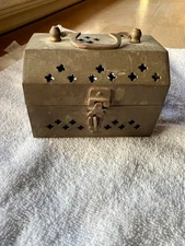 Vintage Brass Pierced Incense Burner Box w/ Handle - Footed - Made in India