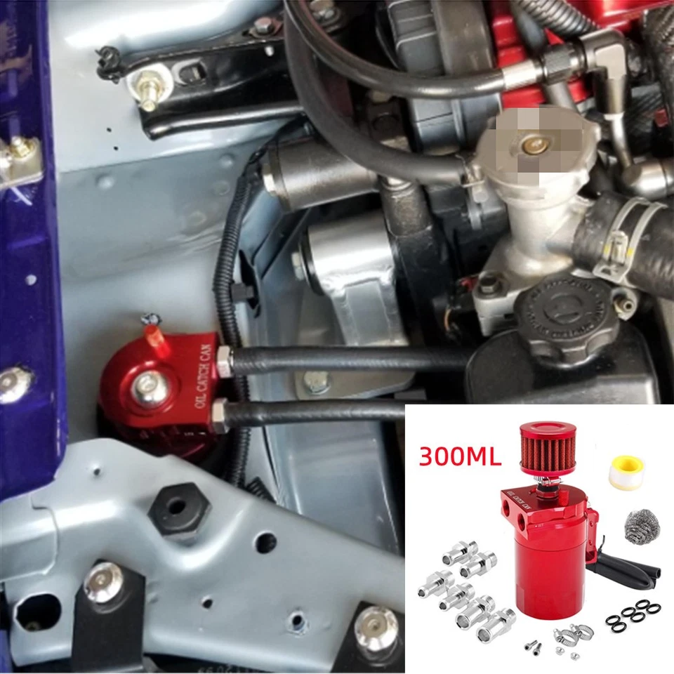 300ml Car Vehicle Oil Catch Can Polish Baffled Reservoir Tank & Breather Filter Foto 2 de 4