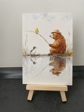 Postkarte Motivkarte, Bär mit Strohhut angel...