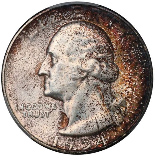 1954 S Toned Washington Quarter CAC MS 65 See Video Toning Silver Coin CACG 25C