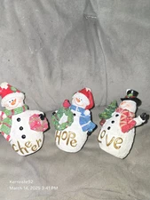 Snowman Set Of 3 Figurines Winter Christmas Decor Hope Love Cheer