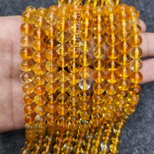 Natural Yellow Citrine Beaded Necklace, 8mm Round Citrine Bead Gemstone Necklace