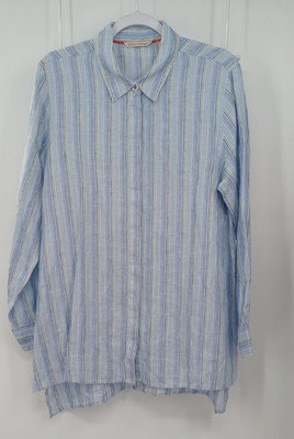 Soft Surroundings Tunic Top Large Linen Striped Button Up Long Sleeve 29009