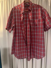 NAUTICA 80's 2 Ply Cotton red plaid short sleeve button down shirt, size XL.