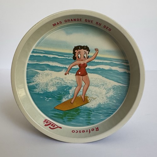 Vintage 1960s Betty Boop Surfing Coca Cola Tin Ashtray Refresco Lulu Mexico