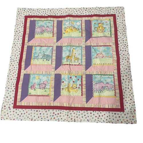 VTG Handmade Quilt Pastel Storybook Animals Whimsical Baby Nursery Unisex 38x38 - Picture 2 of 11