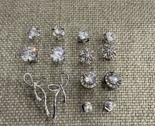 7 Pairs Cute Silver And Cubic Zirconia Stud Earrings Womens, Teens, Girls