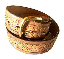 Justin Tooled Western Leather Belt with Brass Buckle - Size 30