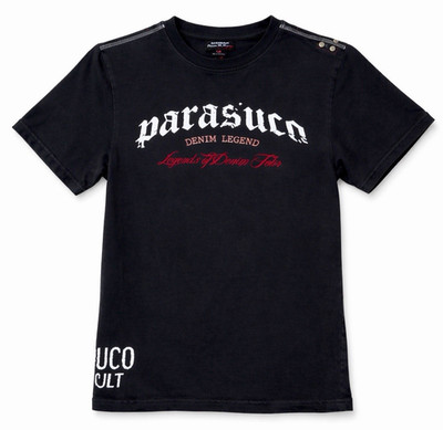 Parasuco Denim Legend Shirt Womens Black Y2K Studded Shoulder Graphic Tee